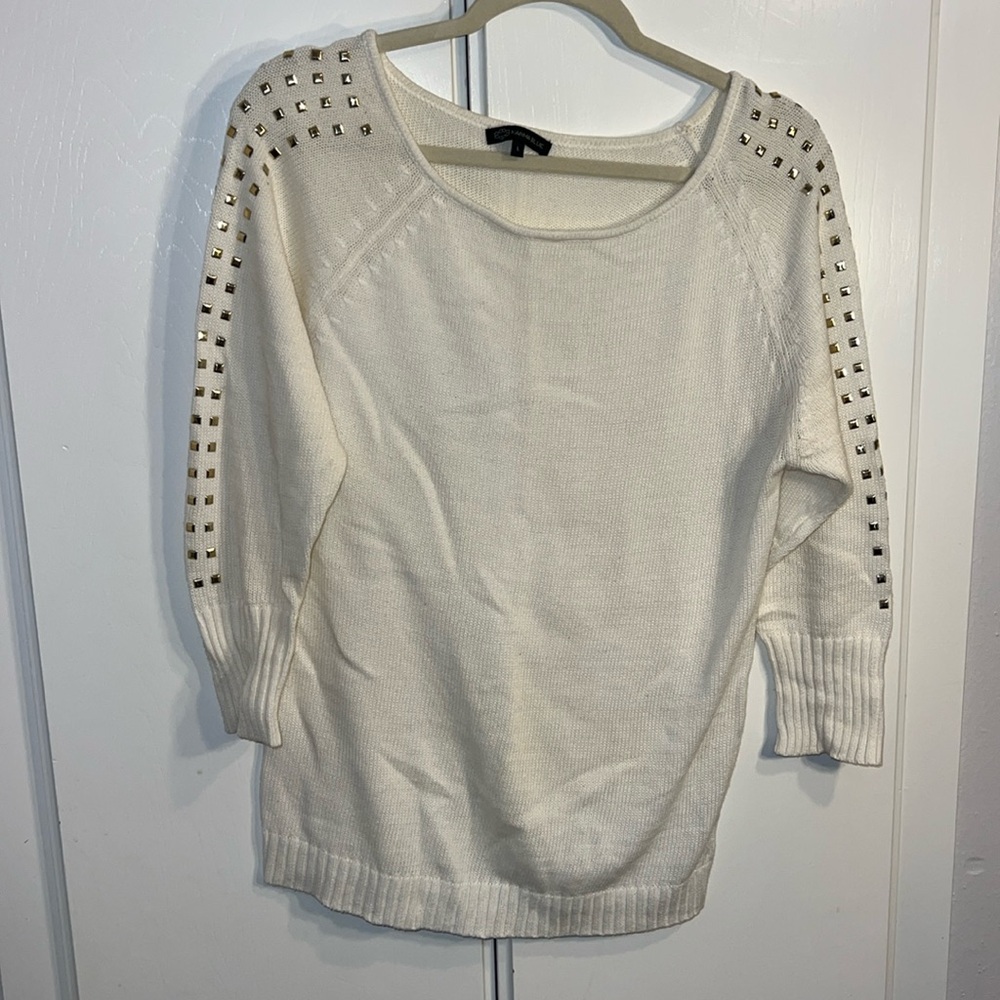 Gold embellished white sweater